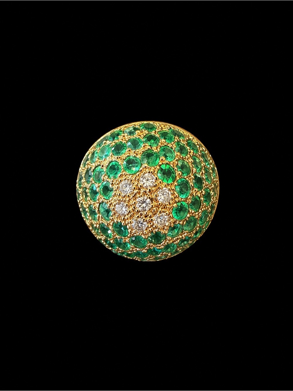 VINTAGE 14K Gold ( 585 stamp )Emerald & Diamond Dome Statement Ring Size Large - Picture 3 of 11